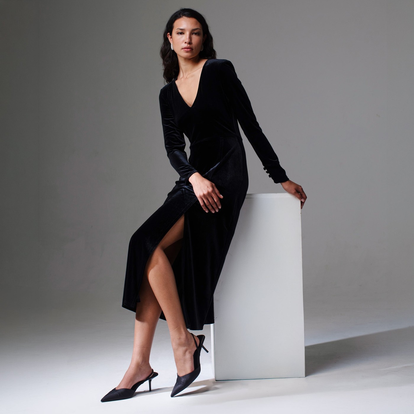 Velvet Shoulder Pad Dress