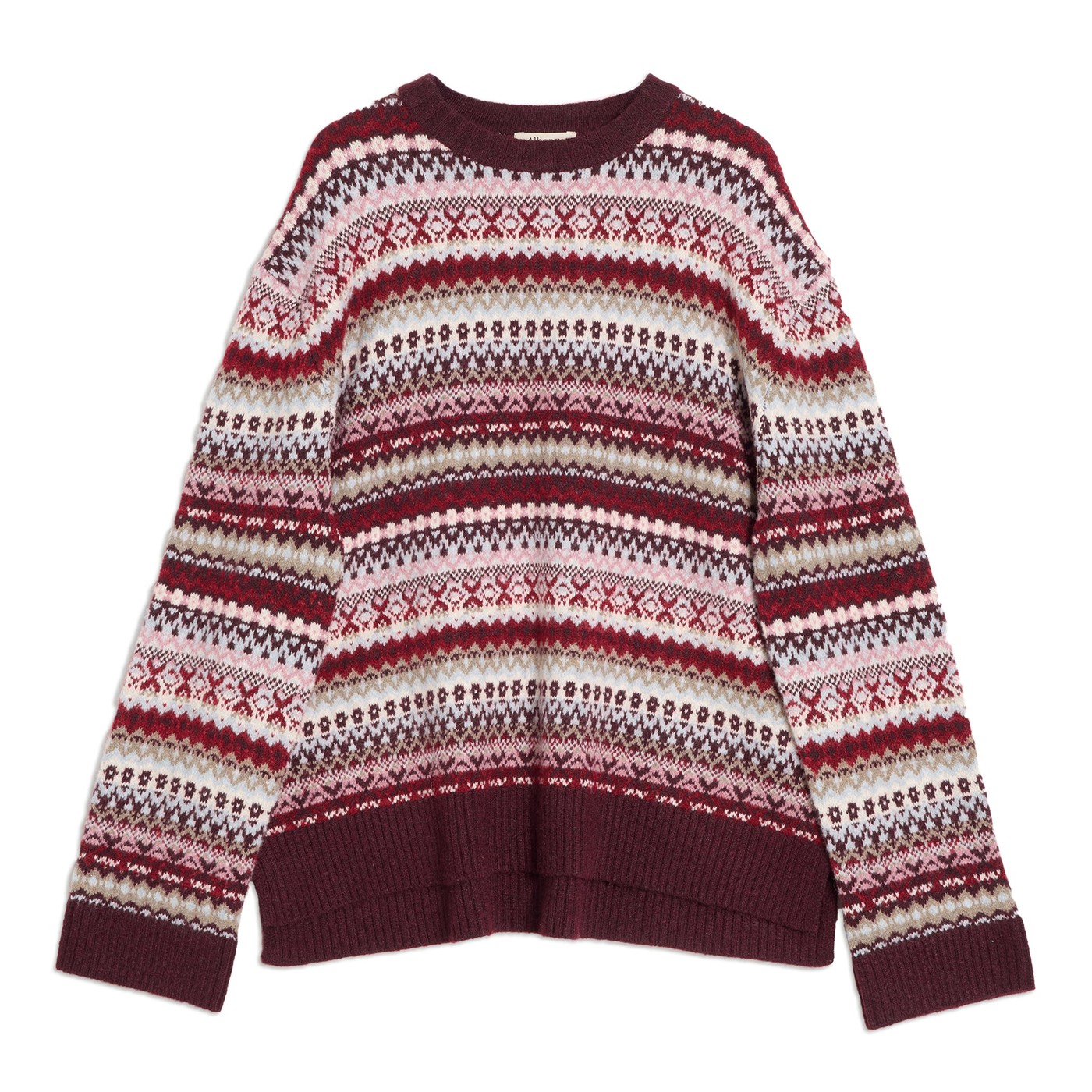 Re-Loved Burgundy Fair Isle Jumper - Size 8