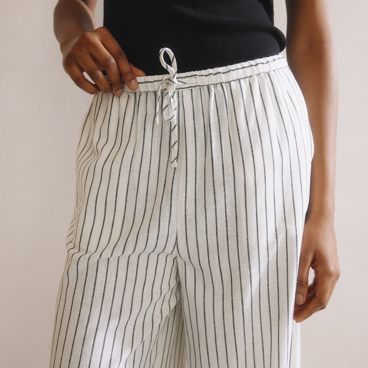 Re-Loved Stripe Linen Blend Drawstring Trousers - Size 10 view 3
