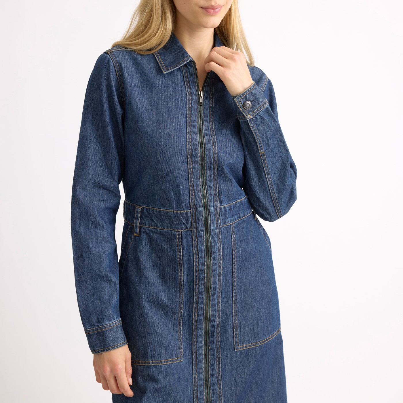Denim Zip Front Dress view 3