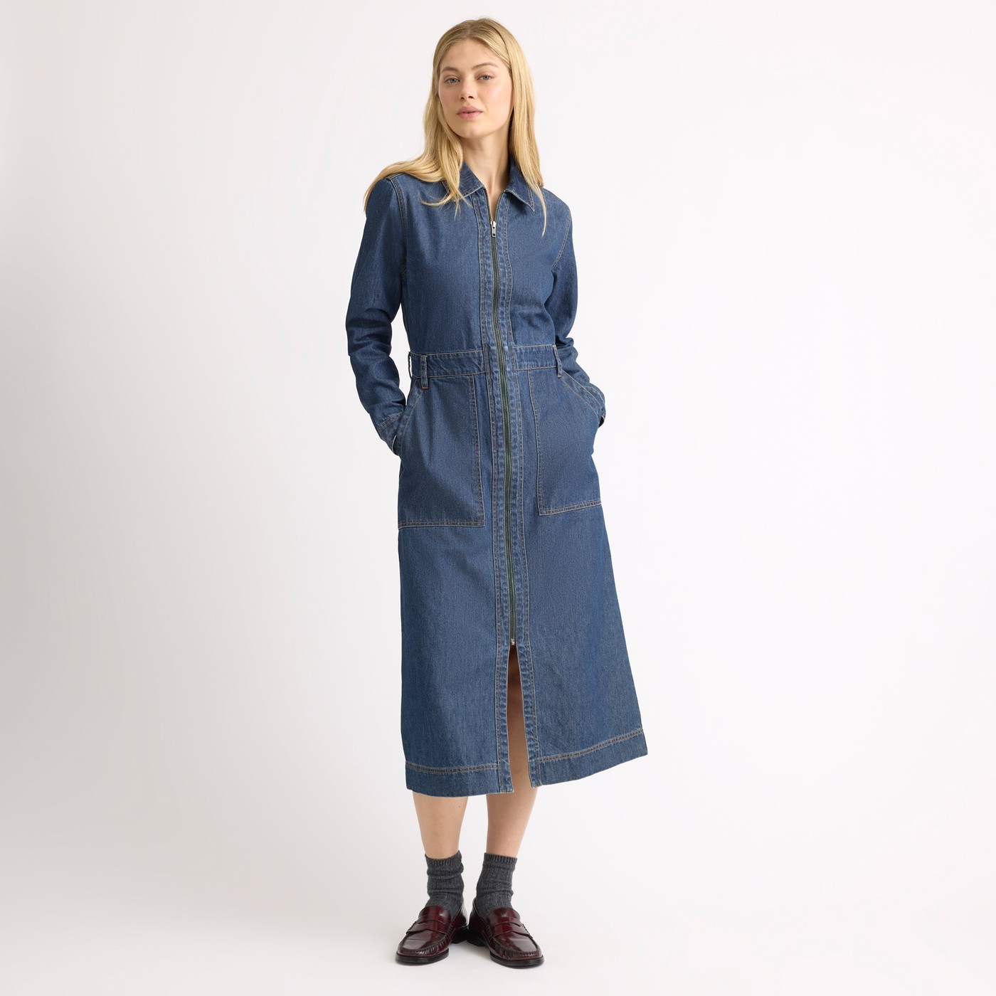 Denim Zip Front Dress