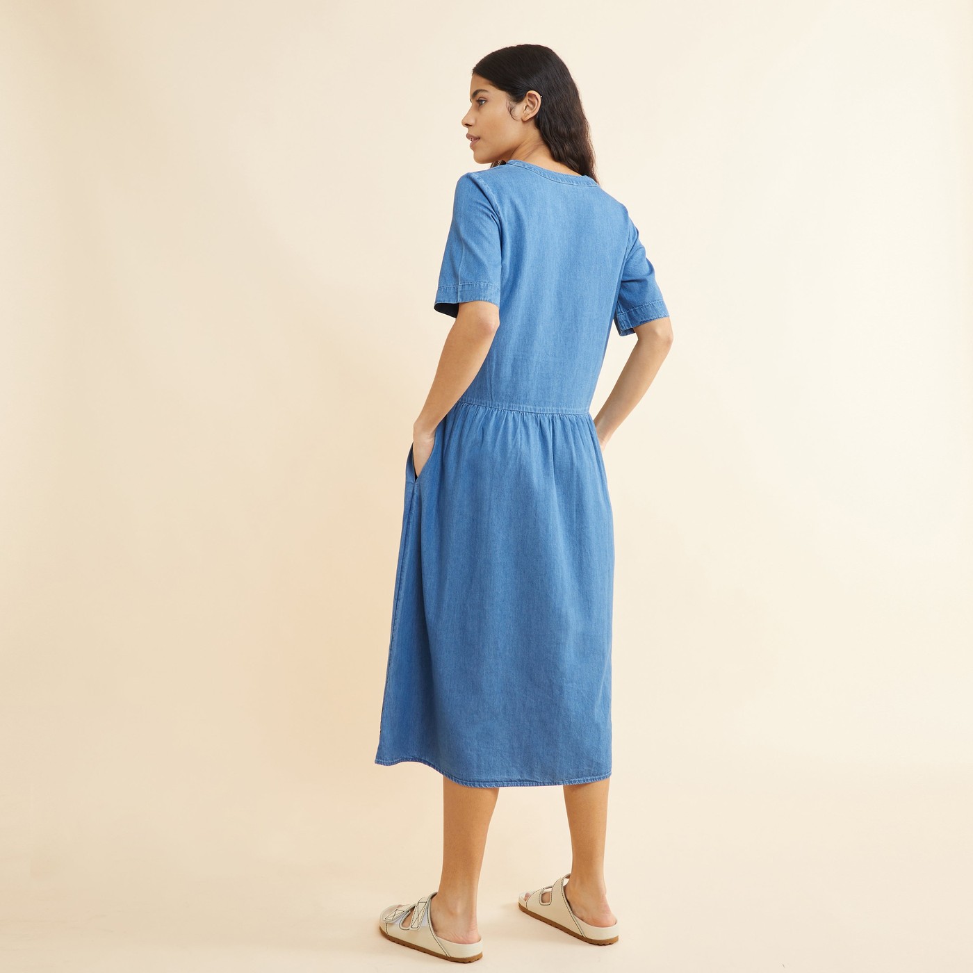 Re-Loved Denim V Neck Midi Dress - Size 10 view 3