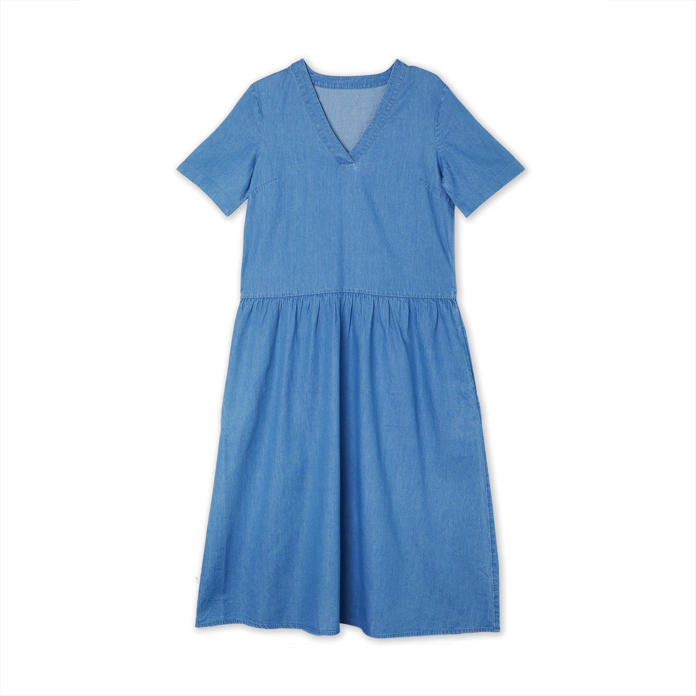 Re-Loved Denim V Neck Midi Dress - Size 10