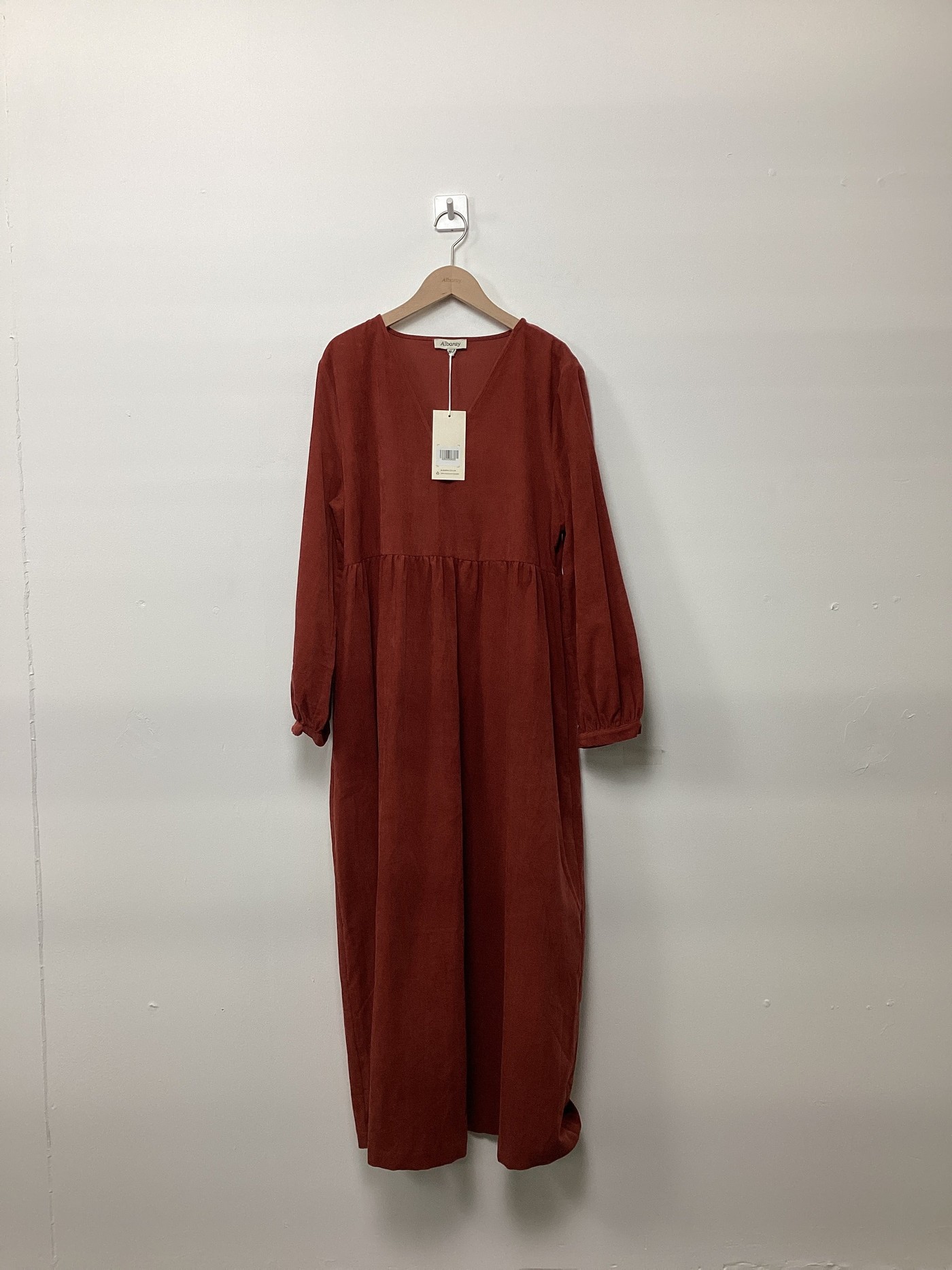 Re-Loved Rust Cord V Neck Gathered Midi Dress - Size 10 view 4